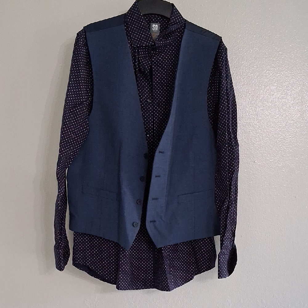 Stacy Adams Navy Vest with Polka Dot Shirt